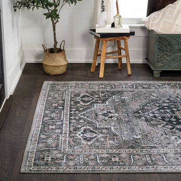 Alacati Ogee Medallion Washable Area Rug